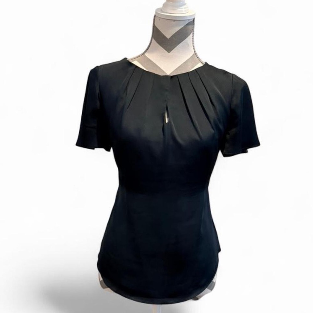 WHBM Navy Pleated Blouse